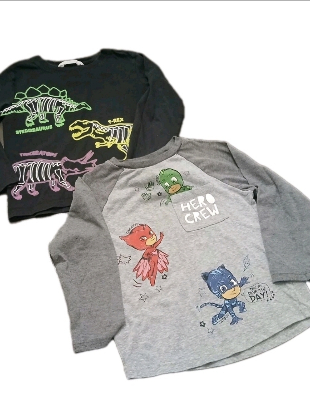 H&M Kids Graphic Long Sleeved T-Shirt Bundle PJ Mask & Dinosaur Size:4-6